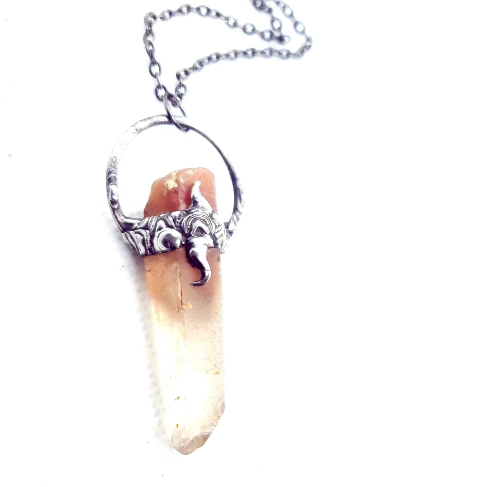 Red ghost quartz crystal necklace